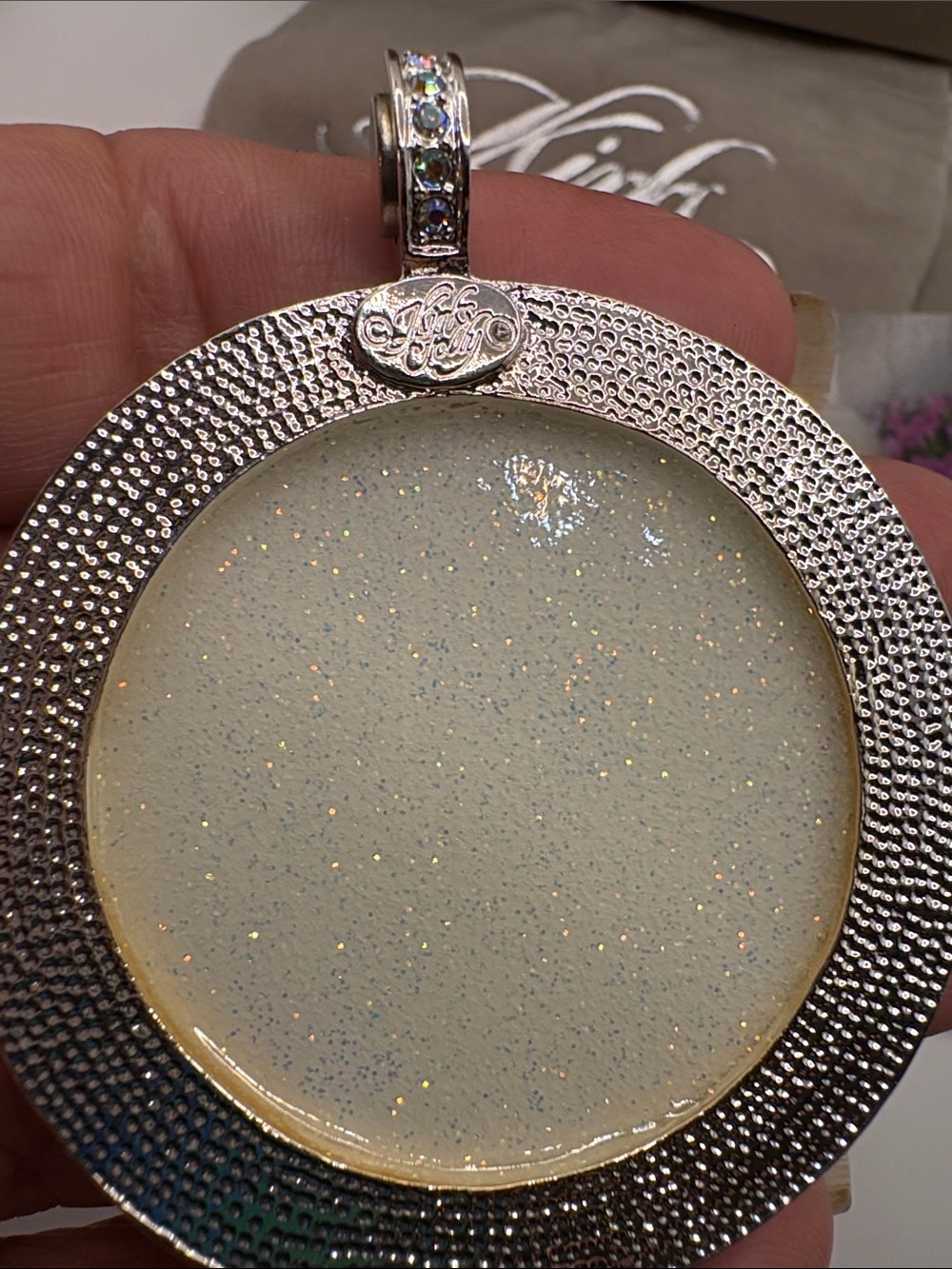 Kirks Folly Iridescent Magnetic  Pearl Moon Face Pendant with Multicolor Crystal - Picture 4 of 6